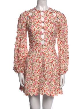 Zimmermann Goldie Scallop- Hem Short Dress- Floral Mini Dress. Size: AUS 0 nwt